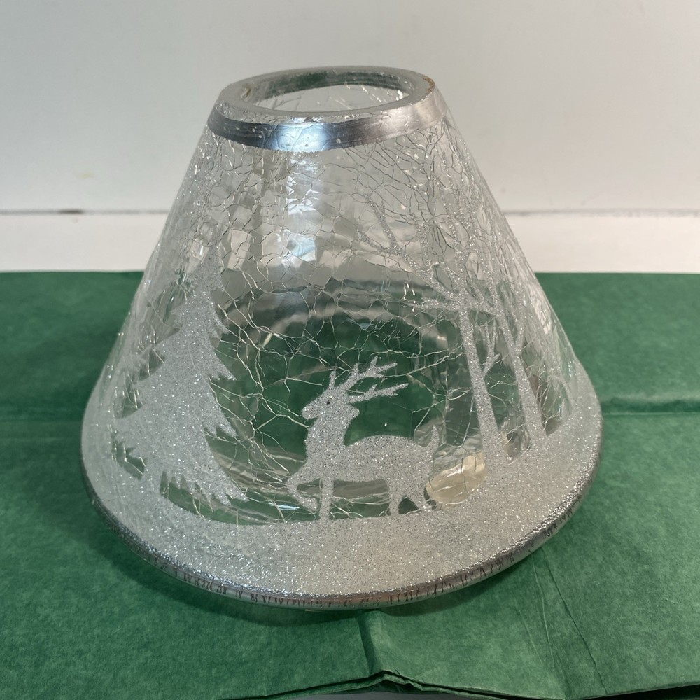 Yankee Candle Jar Shade Topper Crackle Glass Winter Frost Deer Trees