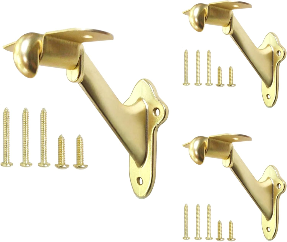 Champagne Brass Stair Handrail Brackets 3 Pack for Wooden Railing Support