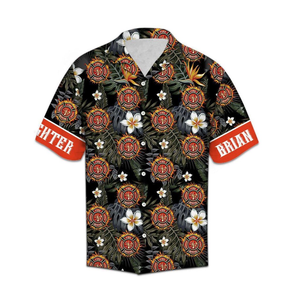 Custom Tropical Pattern Hawaiian Shirt for Firefighters - Unisex Design for Men and Women