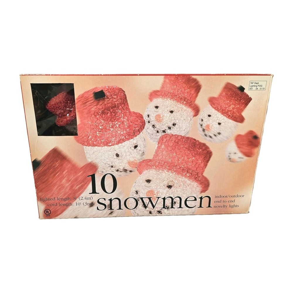 Vintage Snowman Christmas Lights Crystal White 10 Snowman Novelty Indoor