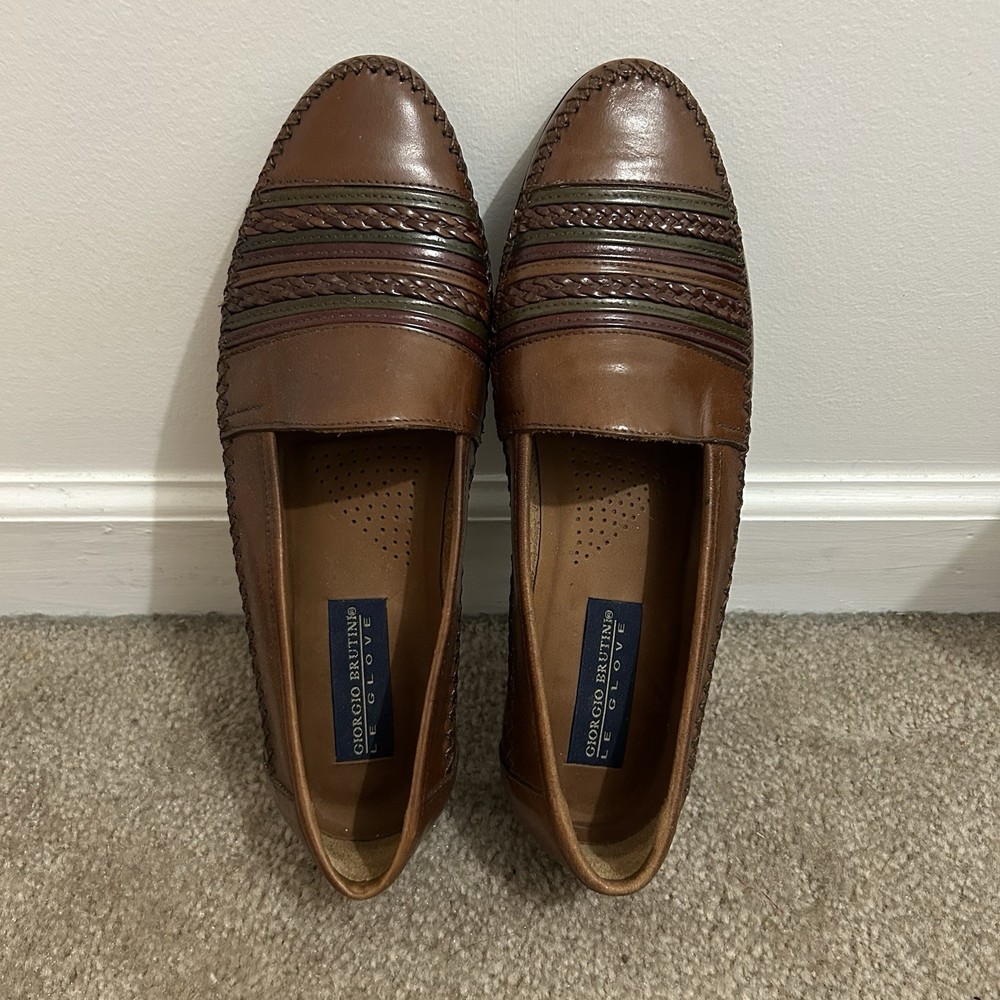 Men’s Giorgio Brutini Le Glove Brown Weaved Leather  Loafers Size 9 1/2 D