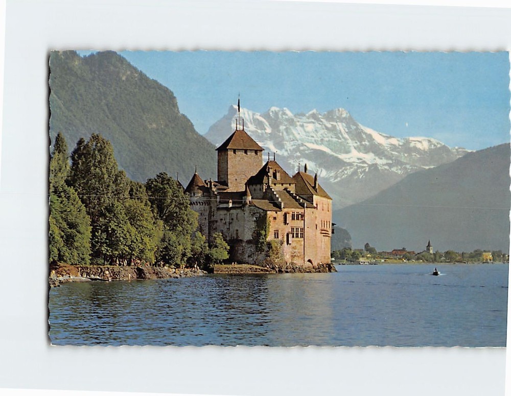 Postcard Château de Chillon à Montreux et les Dents du Midi Veytaux Switzerland