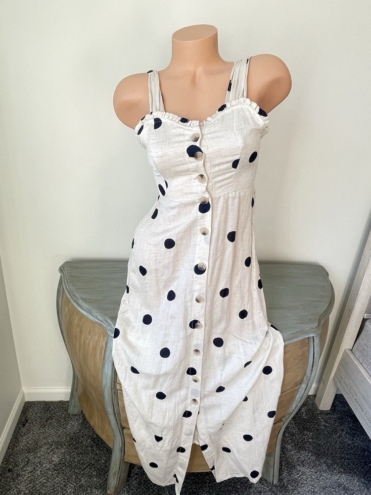 Sincerely Jules Maxi SunDress Xs Natural Linen PolkaDot Rockabilly Granola Pinup