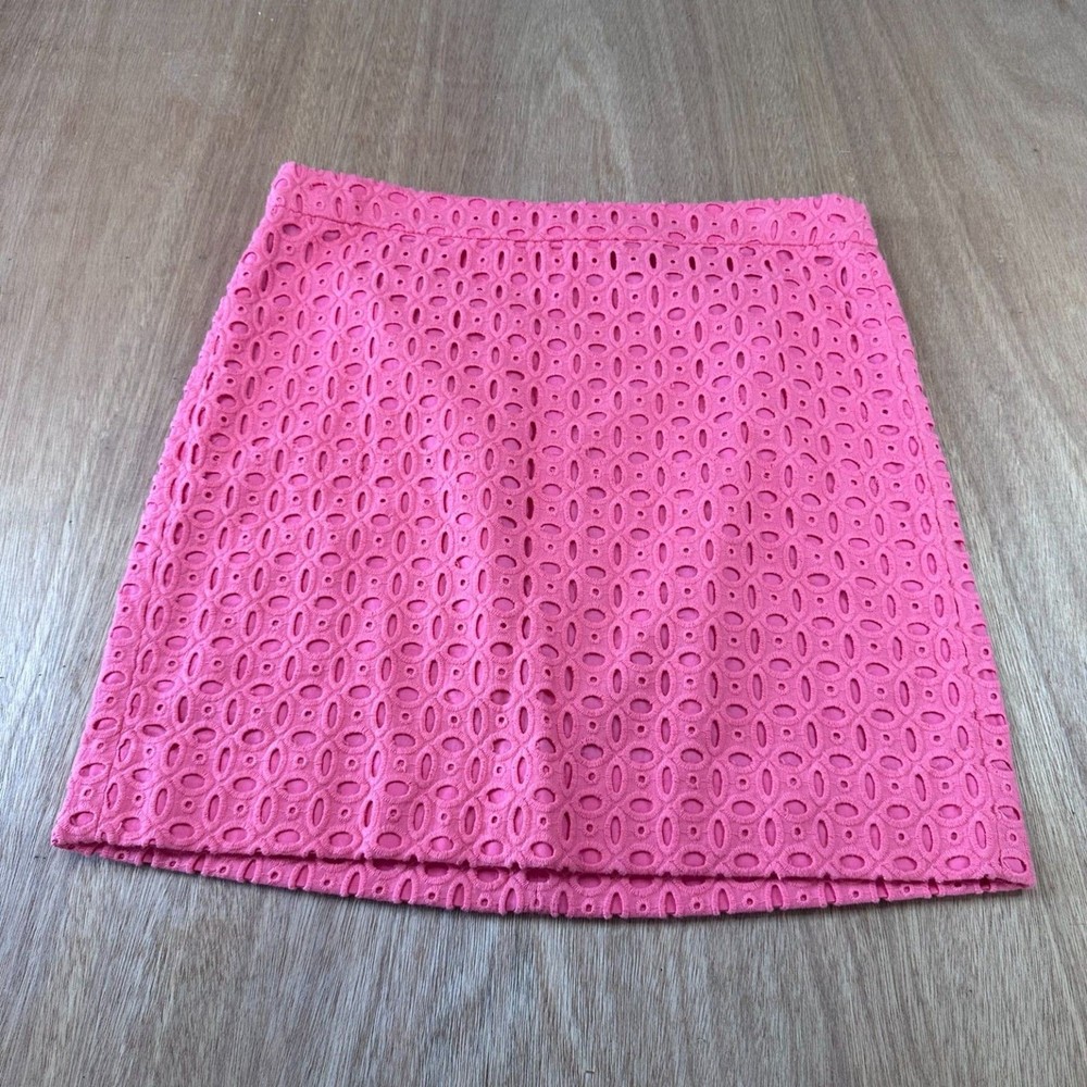 J.Crew Coral Pink Eyelet Mini Skirt Womens 8 Cotton Embroidered Lined