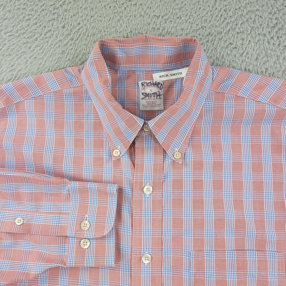 Brooks Brothers Shirt Mens Large Pink Plaid Non Iron Button Down Long Sleeve