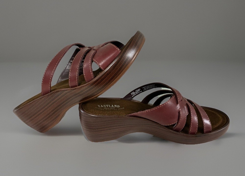 Eastland Women's Poppy Wedge Leather Sandals Size 8M Mahogany Slip On