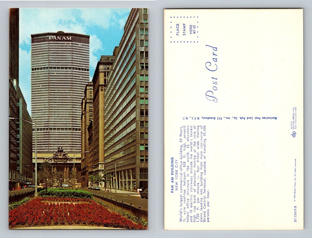 New York City NY, Pan Am Building Park Ave Vintage Postcard