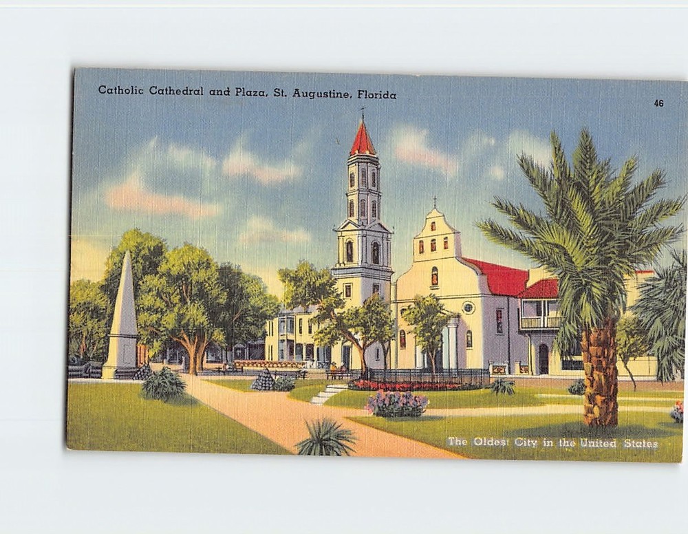 Postcard Roman Catholic Cathedral Plaza Saint St. Augustine Florida USA America