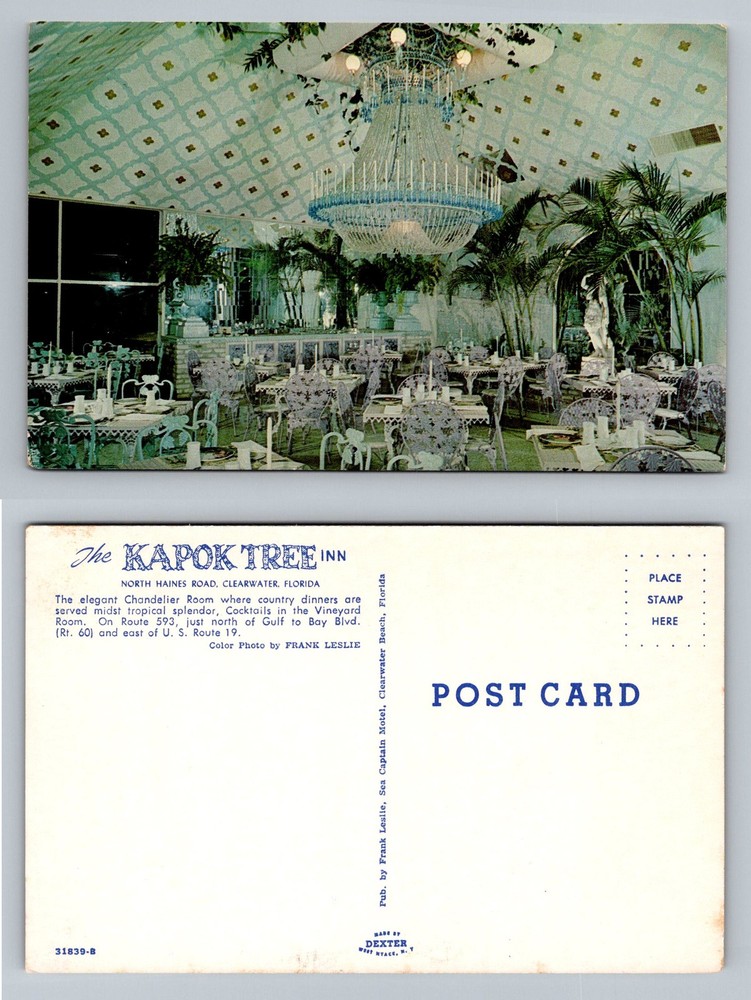 Clearwater, FL-Florida, Kapok Tree Inn Chandelier Room Dining Vintage Postcard