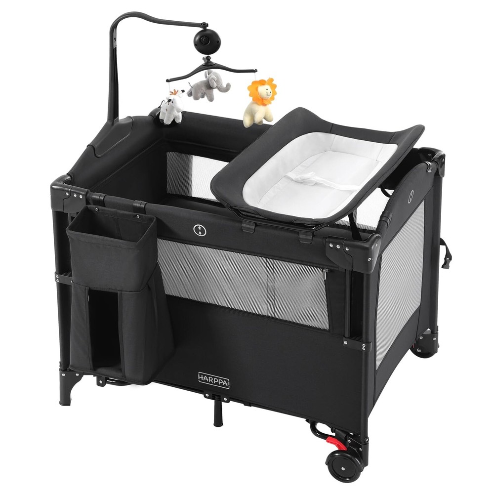 Infant Playpen, Travel Portable Baby Bassinet, Bedside Crib (Black)