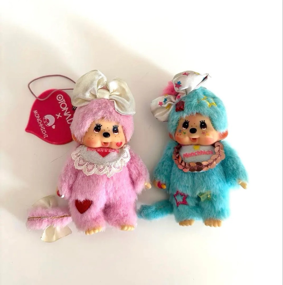 Monchhichi Sekiguchi OTONALAB Collaboration Blue & Pink Mascot Strap Set Rare FS