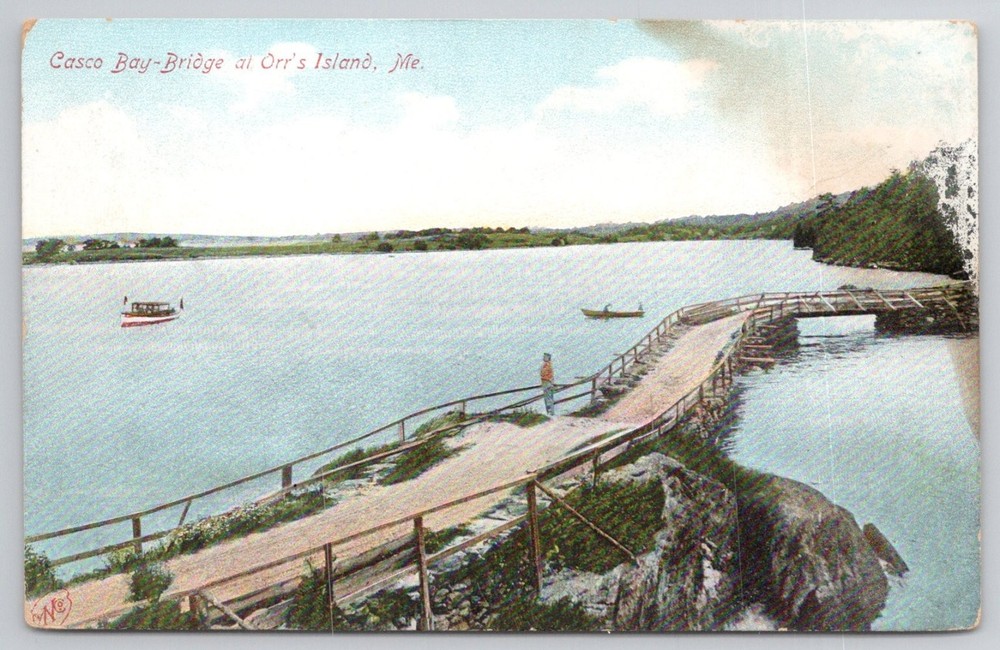 Casco Bay Bridge Orr's Island Maine ME Vintage Postcard Made in Germany