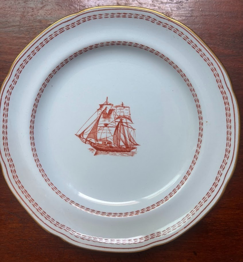 Copeland Spode “Brig Cygnet of Salem” Plate – Trade Winds – Red Transferware 6