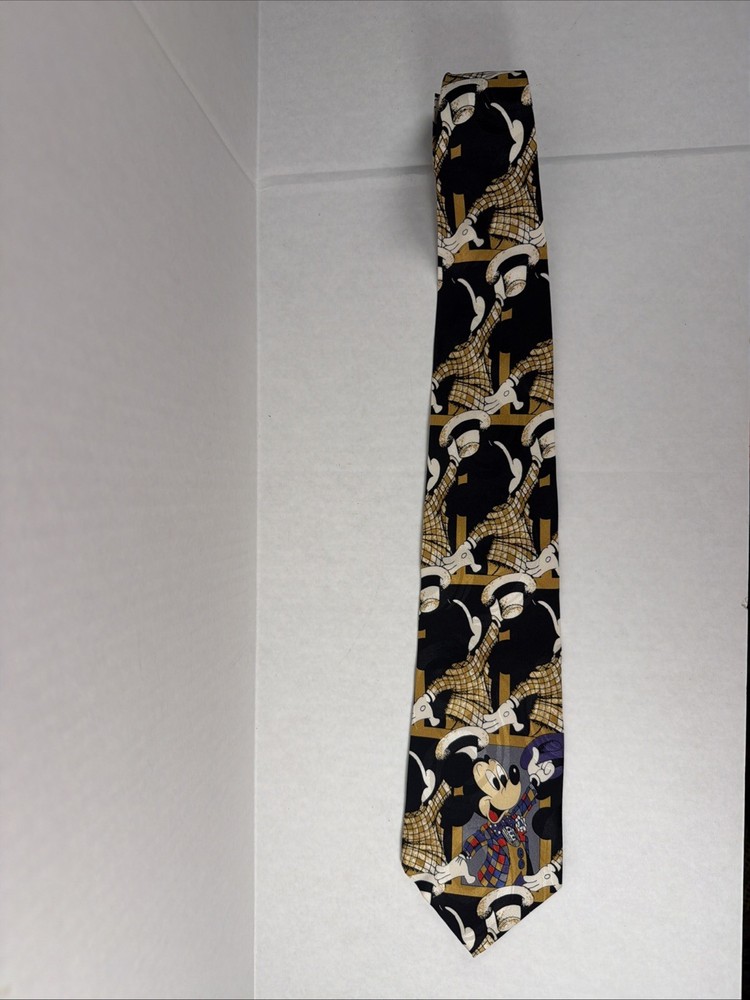 Vintage Mickey Unlimited Tie Mens Yellow Black Disney Mickey Mouse Neck Tie 90s