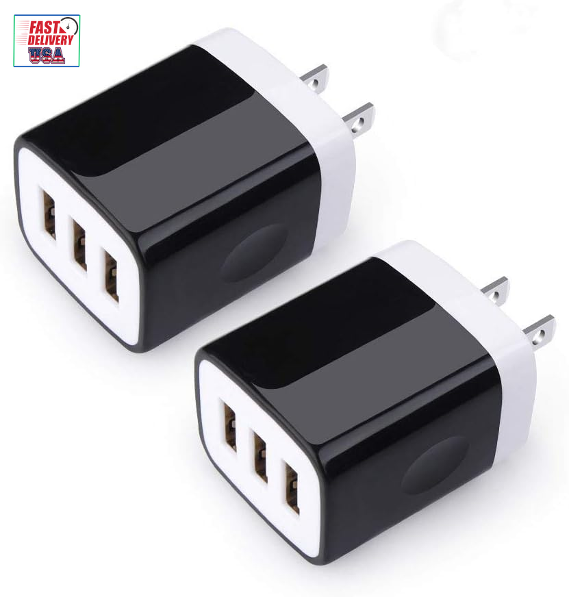 USB Wall Charger, 3-Port Travel Smartphone Quick Charger 2 Pack 3.1Am Block USB