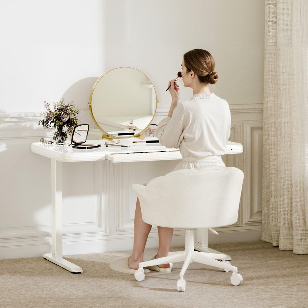 FLEXISPOT Glass Electric Standing Makeup Vanity Desk w/ Drawer & Type-C Charge