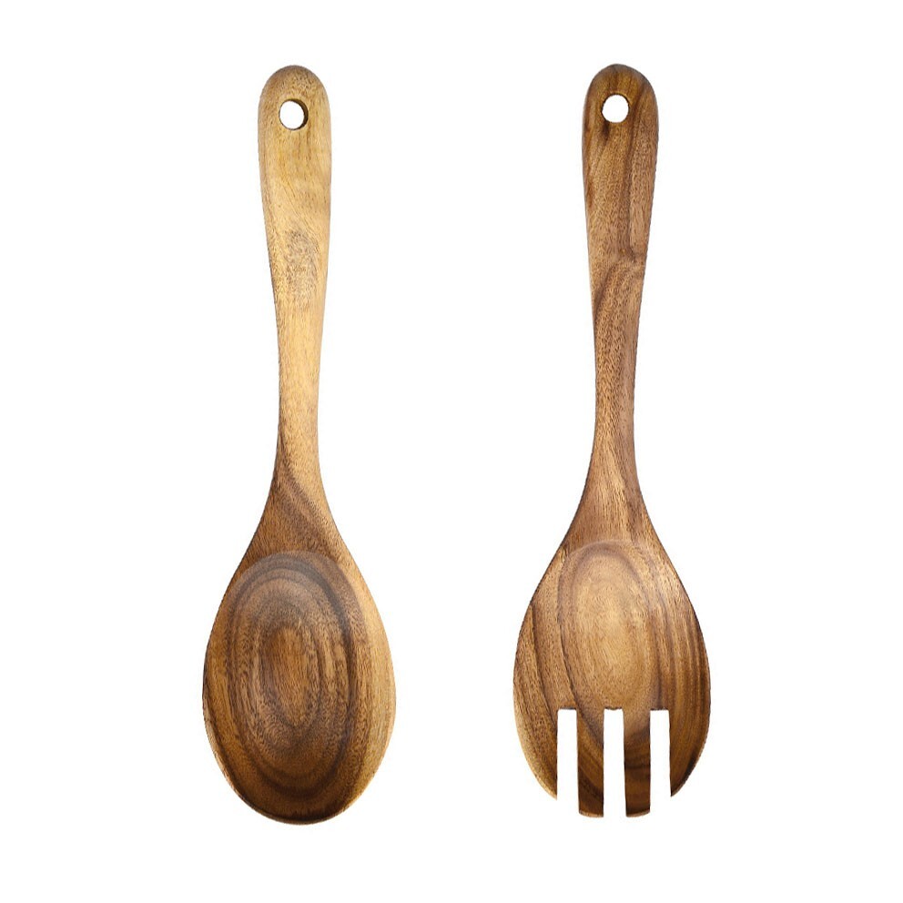 Acacia Wood Salad Utensil Set of 2PCS Kitchen Tools Salad Serving Cooking Spoon-image