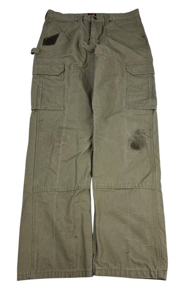 Distressed Wrangler Riggs Pants 34x34 Brown Carpenter Cargo Ripstop Workwear