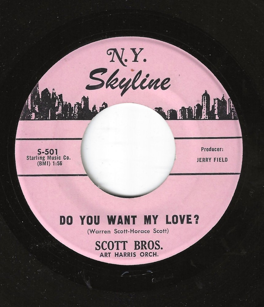 The Scott Brothers 45Rpm '60 N.y. Skyline Do You Want My Love Doo Wop Ballad M-