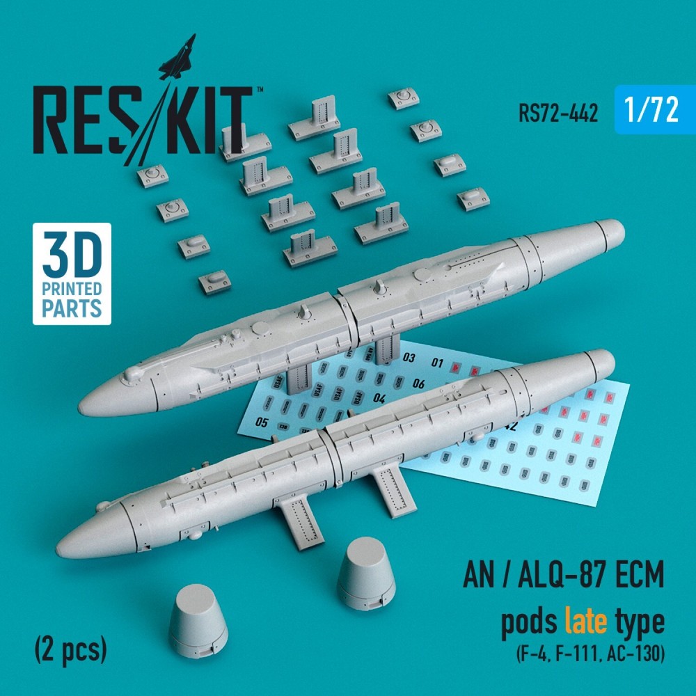 AN/ALQ-87 ECM Pods Late (2) F-4 F-111 AC-130 1/72 3D ResKit RS72-0442