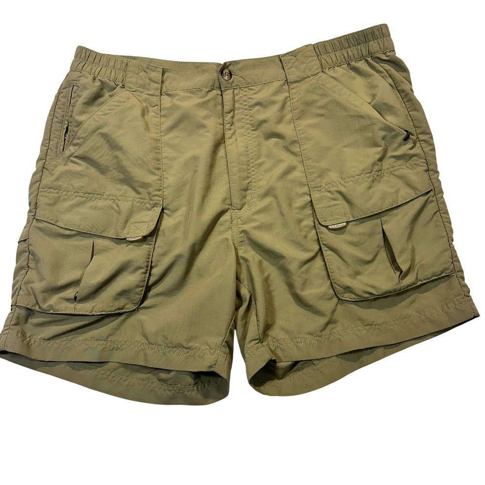 LL Bean Mens Supplex Nylon Cargo Shorts Khaki Tan Hiking Fishing Size L 6 Inseam