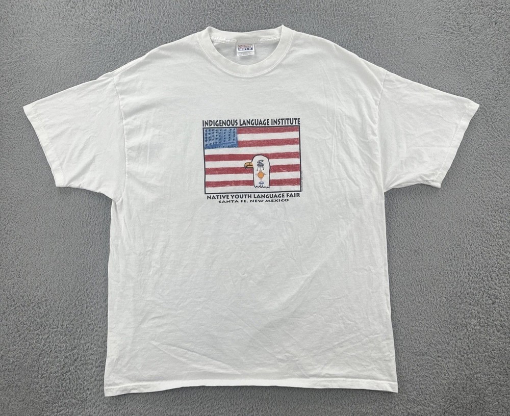 Vtg Hanes Beefy-T Mens XXL White Shirt Indigenous Language Institute Santa Fe NM