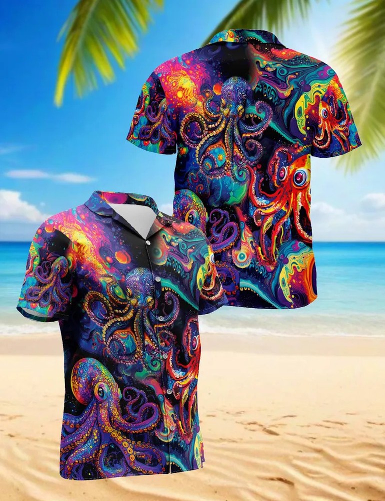 Psychedelic Octopus Hawaii Shirt Men's Beach