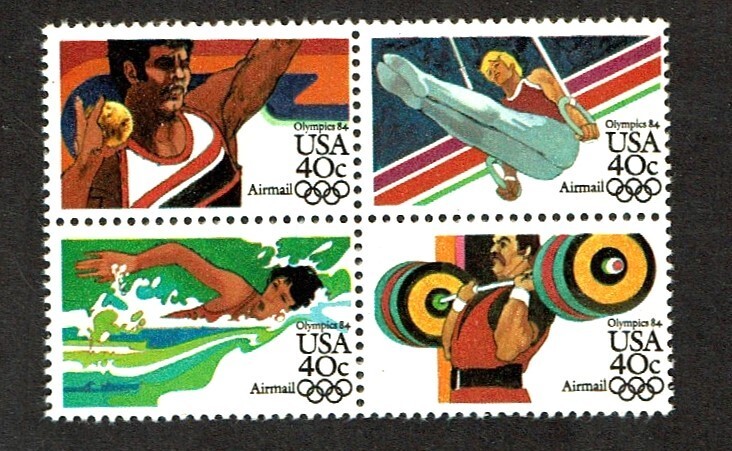 1984 U.S. AIRMAIL 40c SUMMER OLYMPICS Se-Tenant Block of 4  Sc#C105-8 M/NH/OG