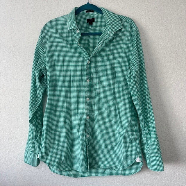 J Crew Ludlow Men's Green Gingham Button Down Shirt Long Sleeve Casual Size L