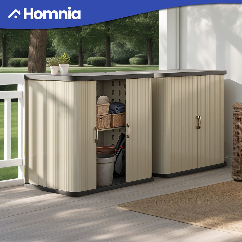 73 Gallon Outdoor Storage Patio Deck Box Double Slide Door Bedroom Cabinet Lock