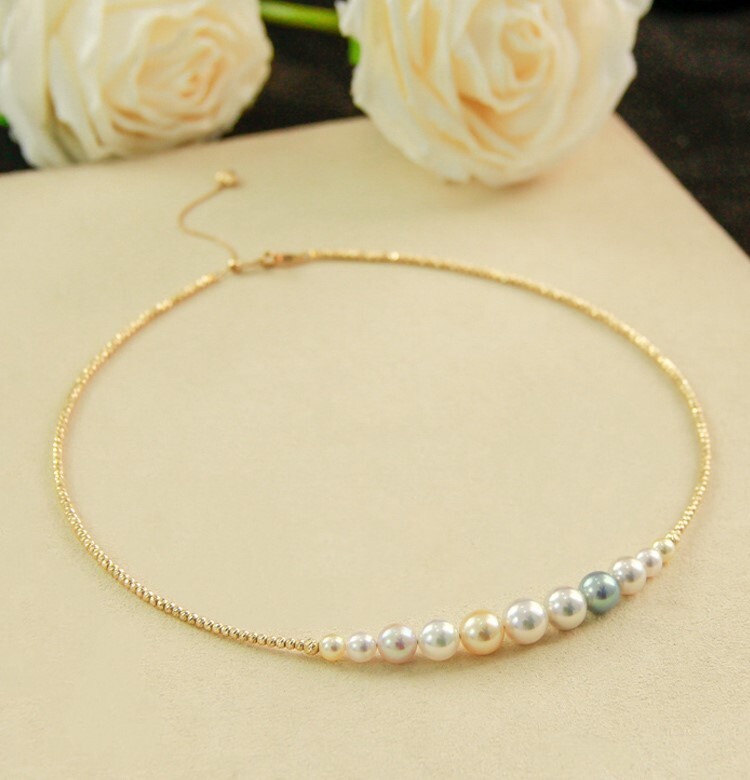 Multicolor 8.5mm Akoya Seawater Pearl Necklace in 18K Gold