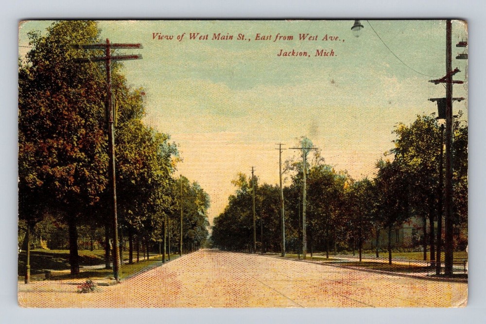 Jackson MI-Michigan, West Avenue Looking East, Antique Vintage c1946 Postcard