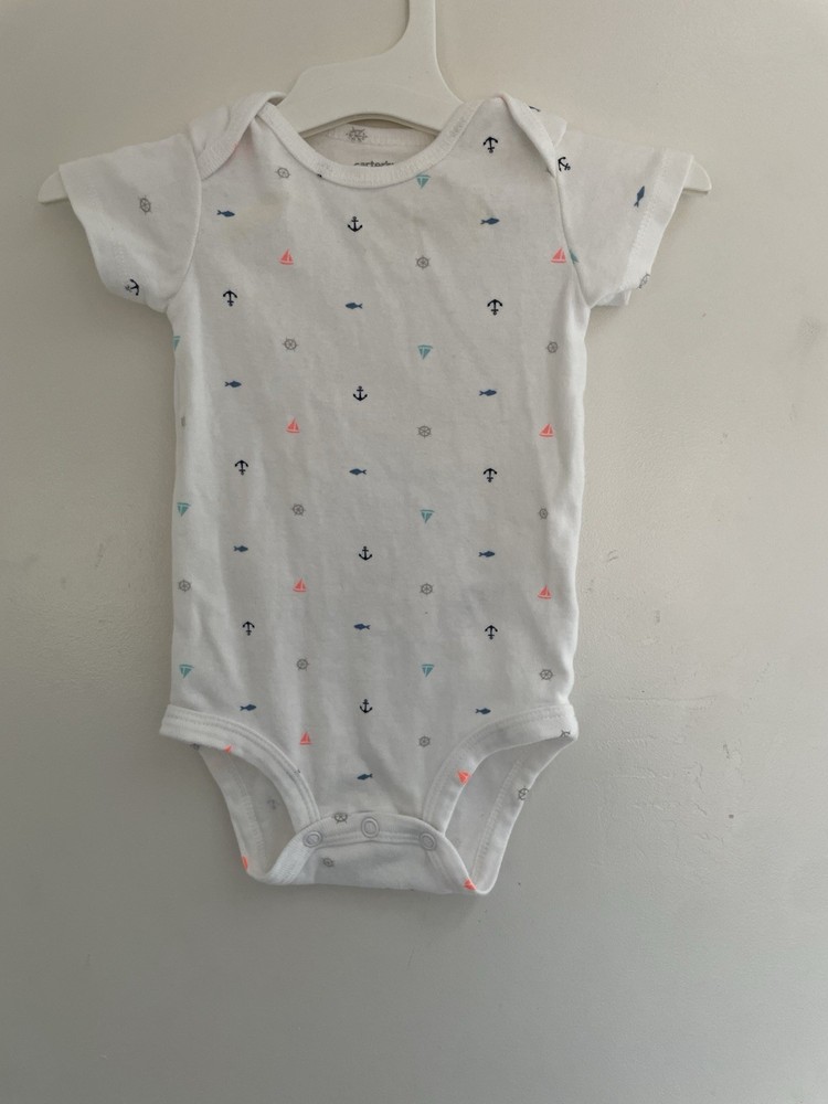 Carter's Baby Boys Colorful Nautical 100% Cotton Short Sleeve Bodysuit White 6M