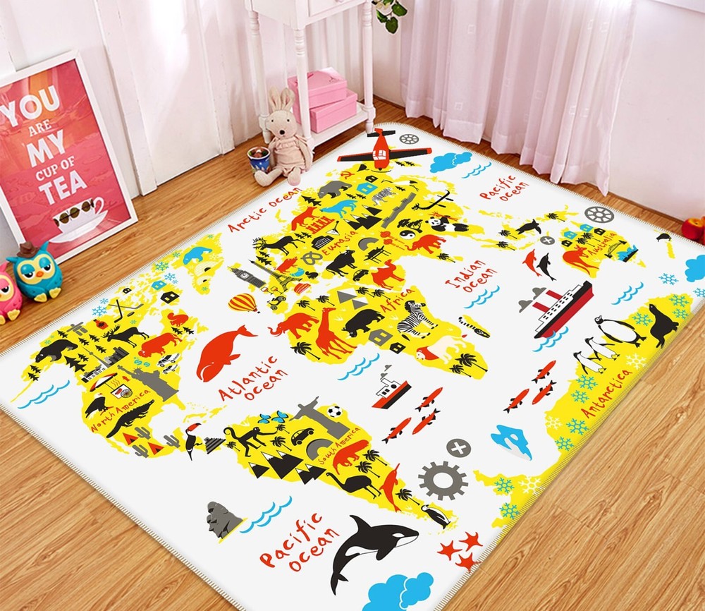 3D Yellow 365BNO World Map Non-Slip Carpet Mat Elegant Photo Rug Romy