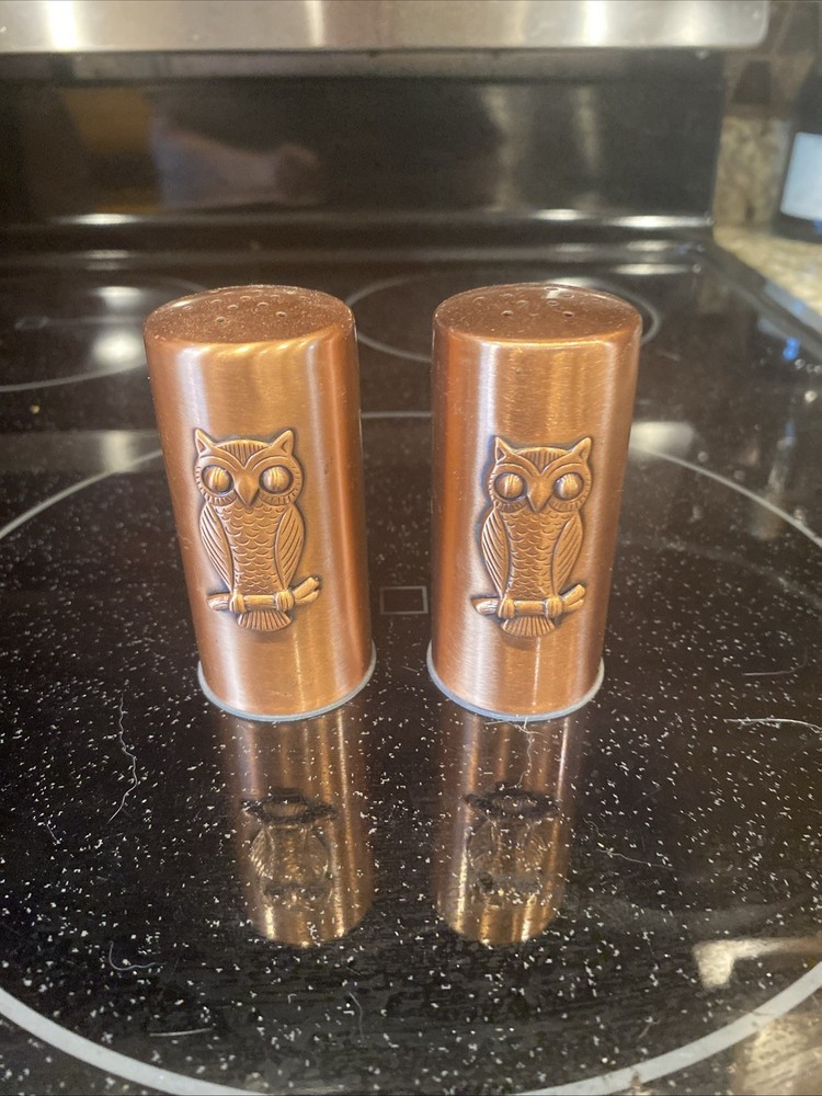 Set of Copper Gregorian Owl Salt and Pepper Shakers
