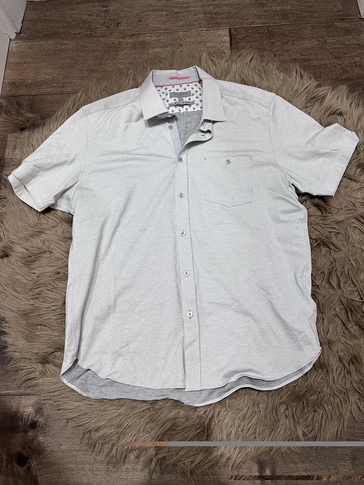 Ted Baker men's 100% cotton white black dot short sleeve shirt size 6