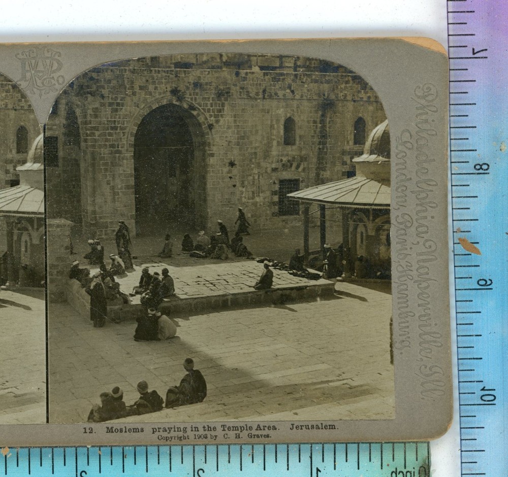 Moslems Praying in Temple Area Jerusalem Palestine Universal Stereoview