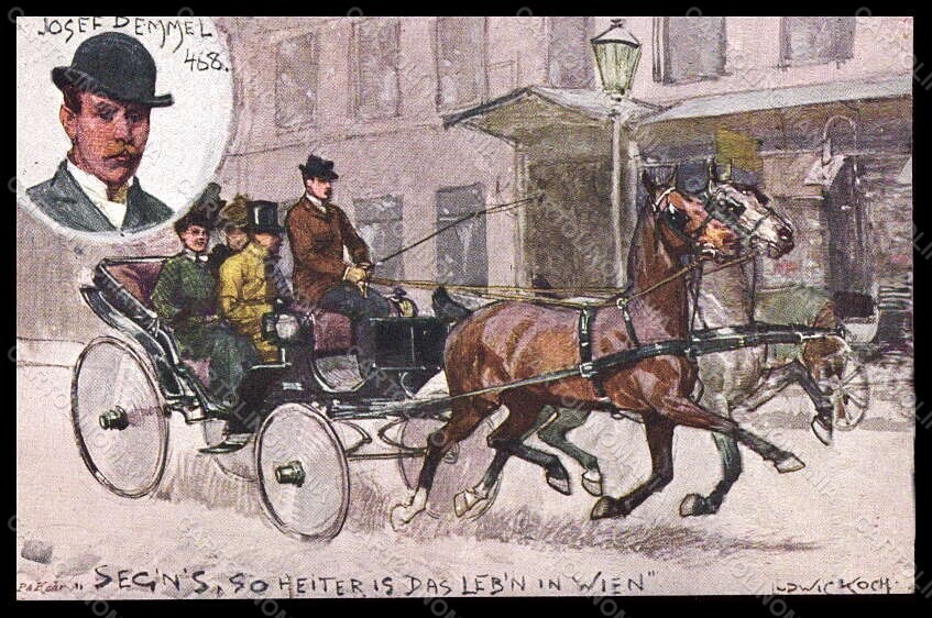 Artist Signed Ludwig Koch Carriage Horse Pferd Wien BKWI serie 948-3 pc VK6766