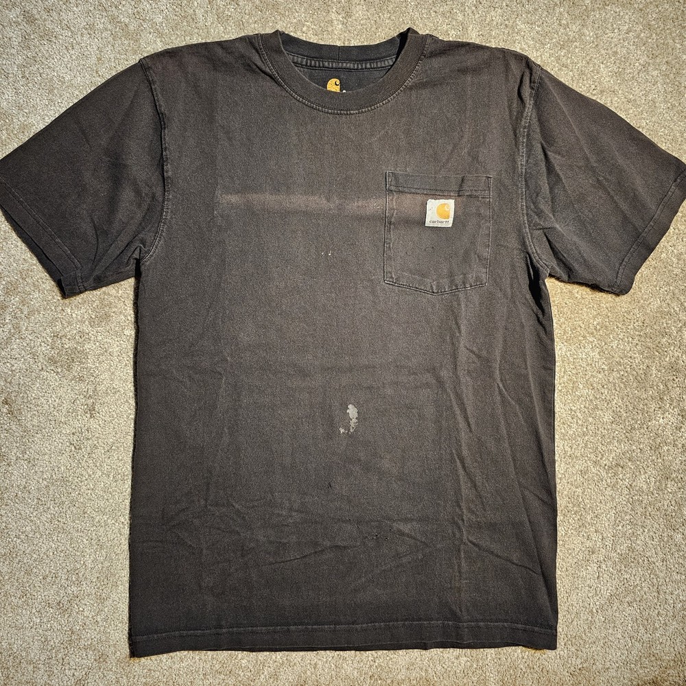 Vtg Y2k Thrashed Black Carhartt Logo Mens S Pocket T-shirt Faded Skate Workwear