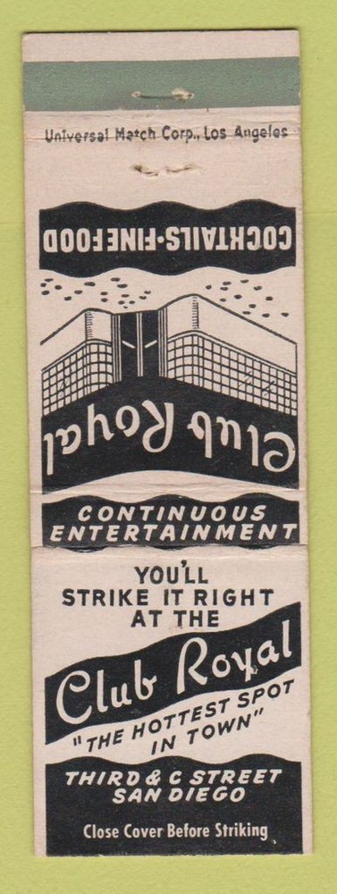 Matchbook Cover - Club Royal San Diego CA