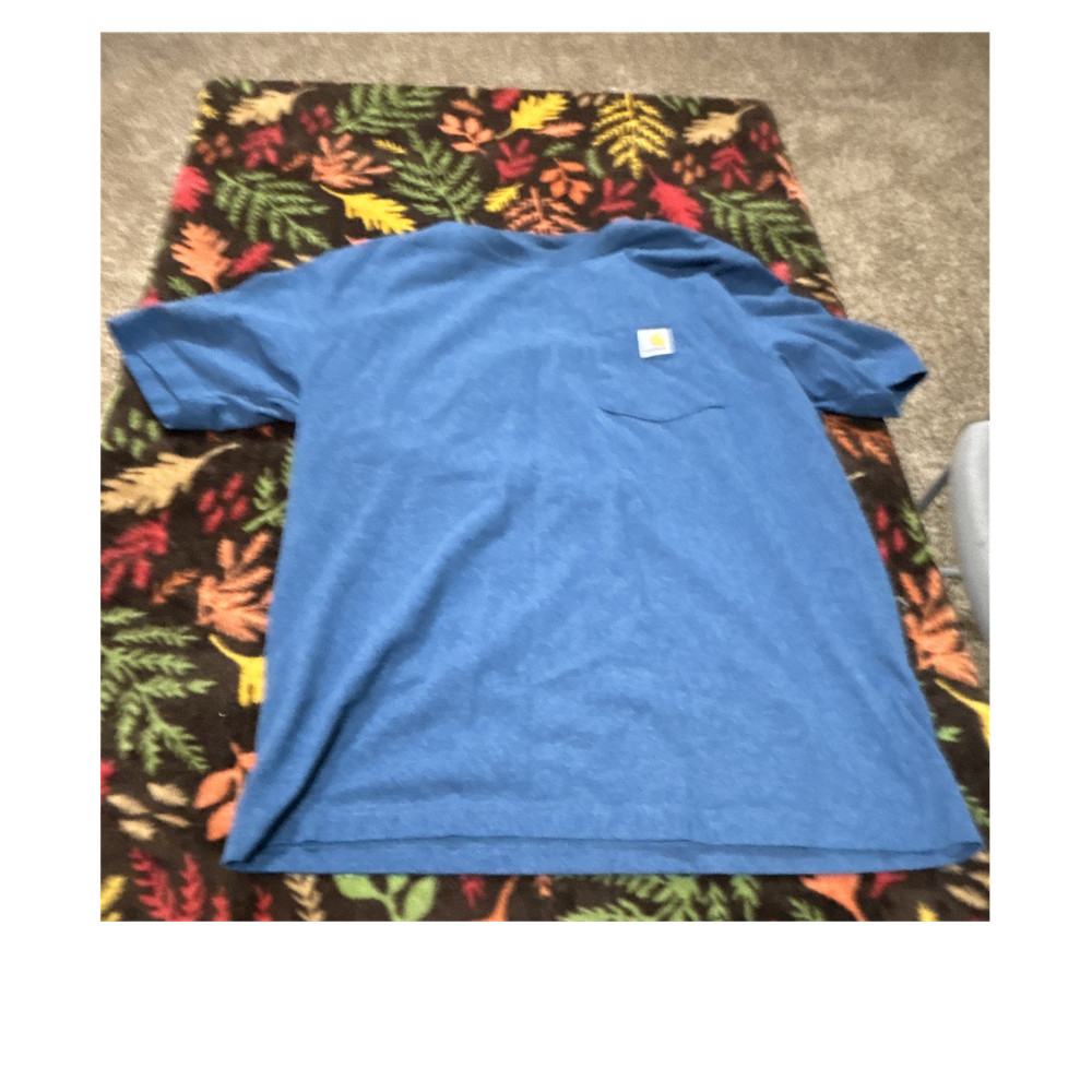 Carhartt Men's Blue Loose Fit Pocket Logo Crew Neck Solid Short Sleeve T-Shirt M