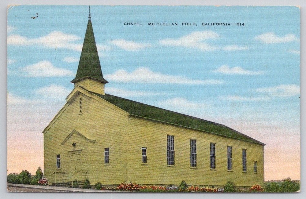 McClellan Field Chapel CA Postcard - E.C. Kropp Co. Linen Post Card 1940s