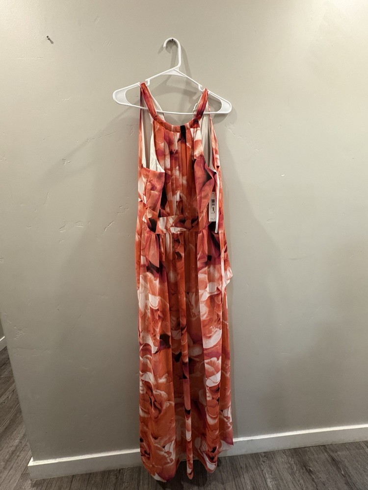 Eliza J Womens Floral Chiffon Maxi Dress Size 14 Halter Long Length Fairy NWT