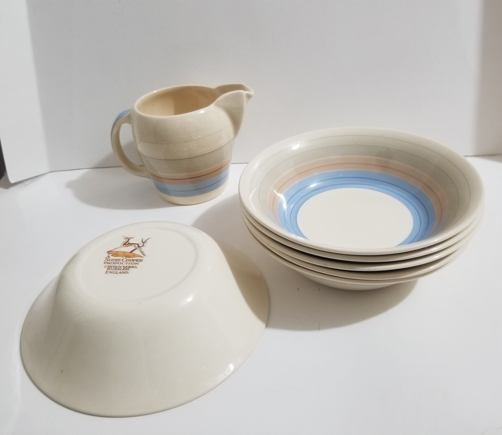 SUSIE COOPER WEDDING BAND 1930's ART DECO PERIOD 6 CEREAL BOWLS ( PLUS BONUS )