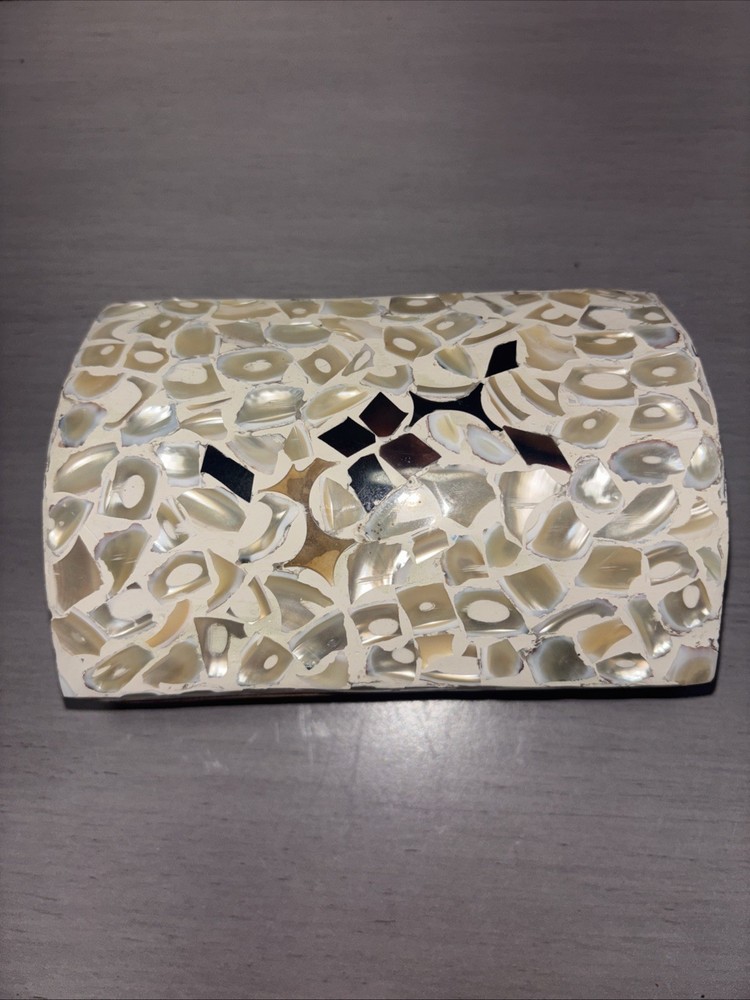 Vintage Marquetry Mother of Pearl Mosaic Inlay Trinket Box