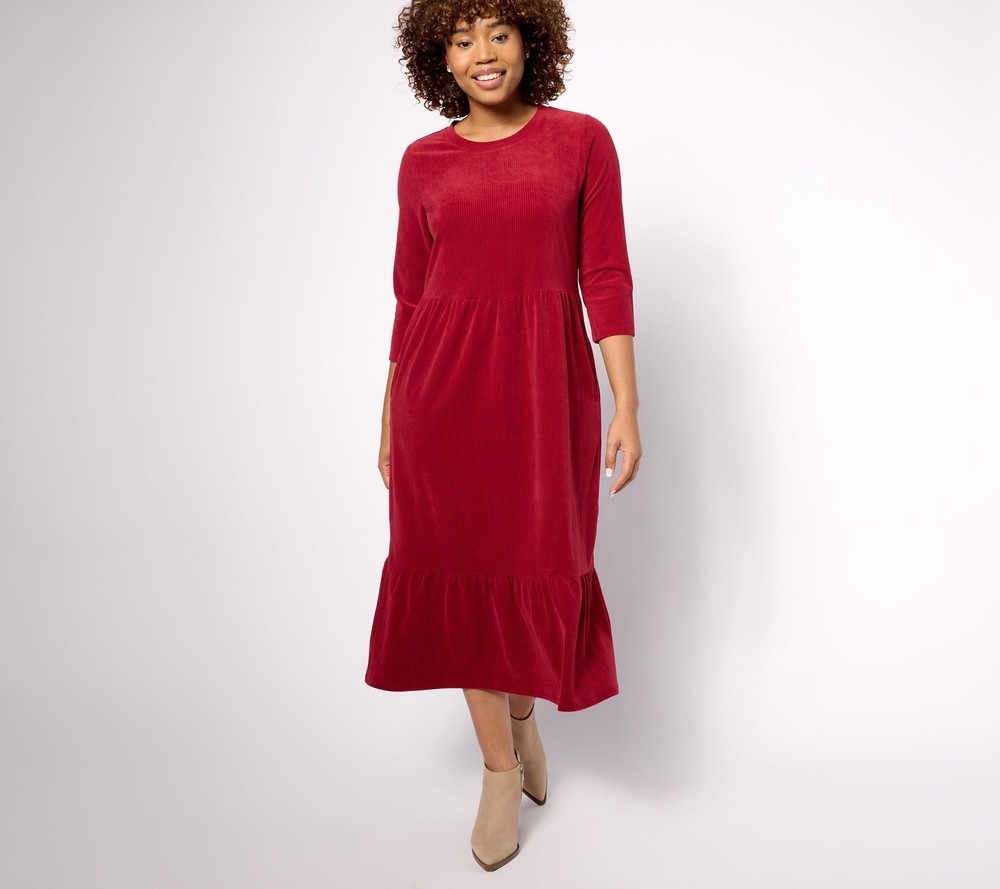 Maya J Women's Dress Sz M Denim & Co. Heritage Velour Knit Midi Red A624163