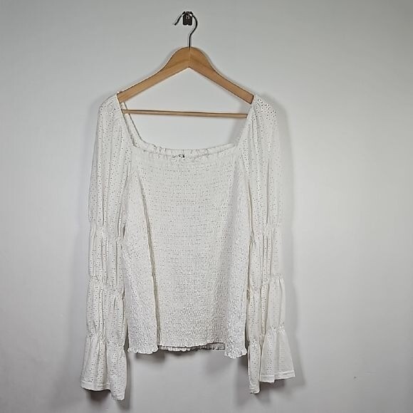 Grace+Karma XL White Boho Smocked Top Prairie Cottagecore Festival Square Neck