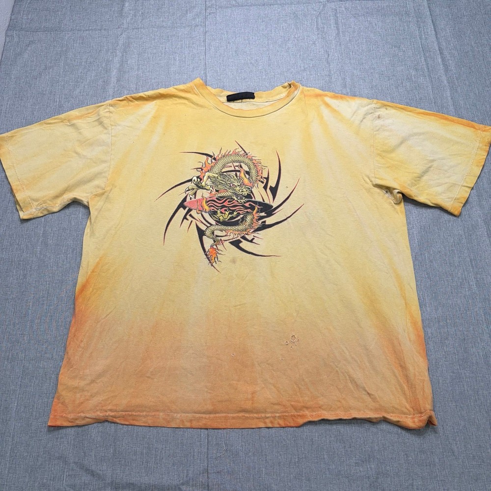 Vintage No Boundaries Dragon T-Shirt XL Flame Graphic Distressed Fade Y2K