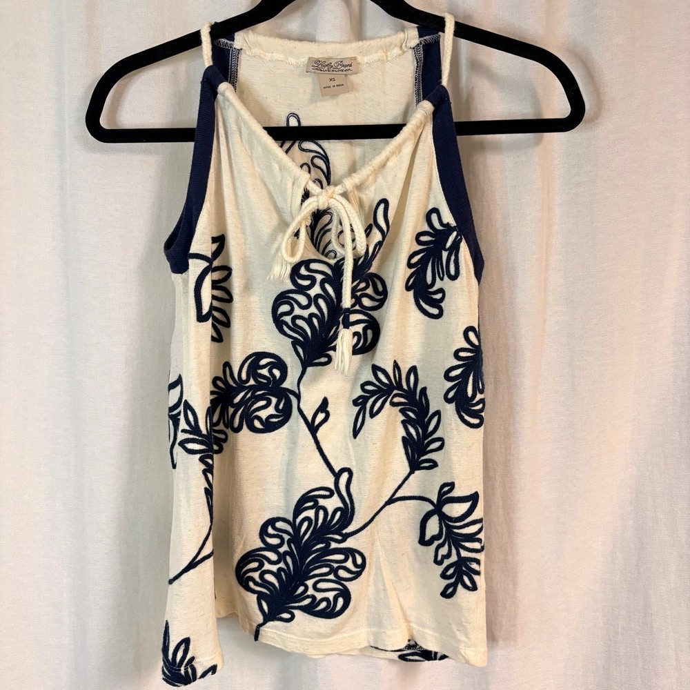 Lucky Brand Floral Tank Top Boho Embroidered Sleeveless XS