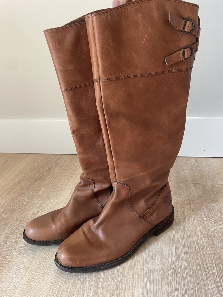 Vince Camuto 9.5 Leather Keaton Riding Boots Brown Equestrian Chestnut Classic